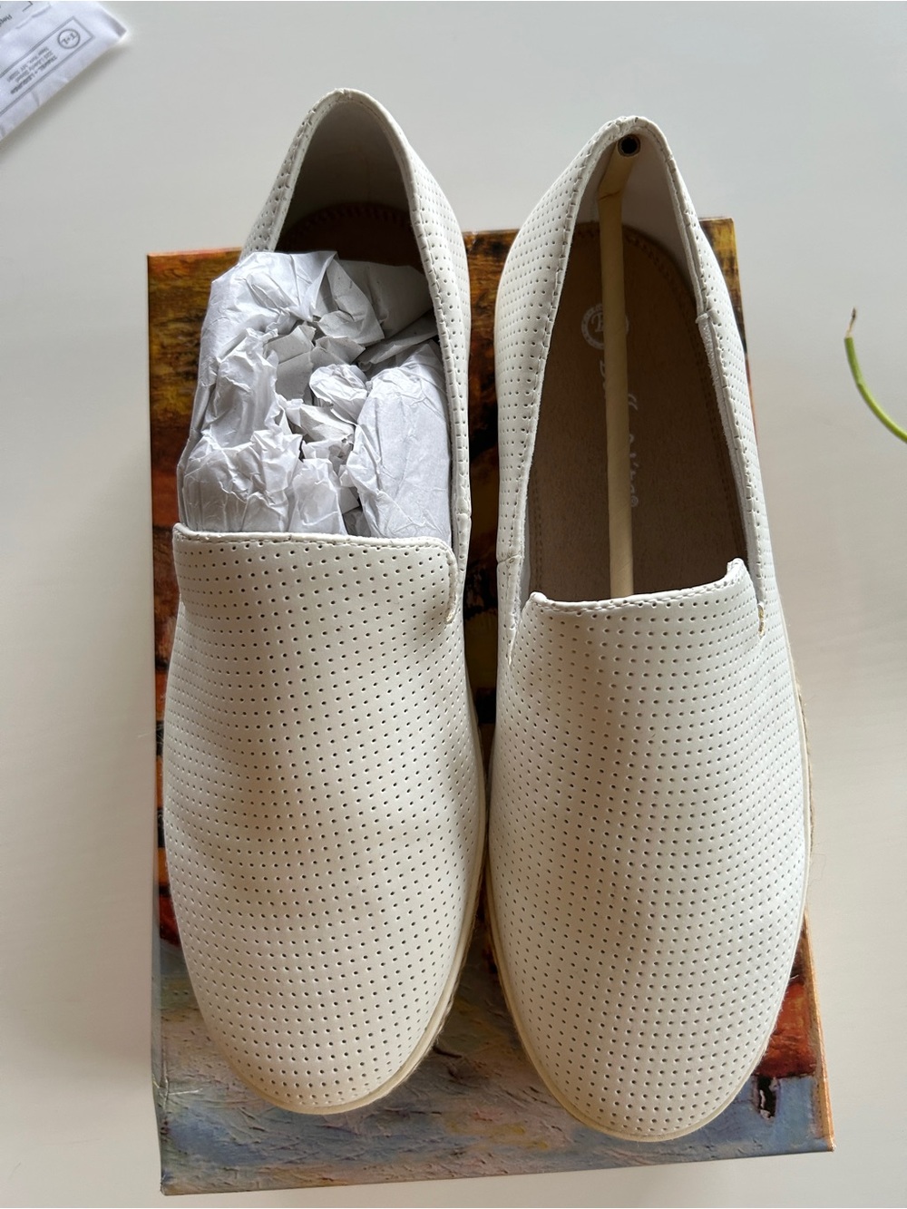 Bella Vita Perforated Slip-On Flats in White 10WW